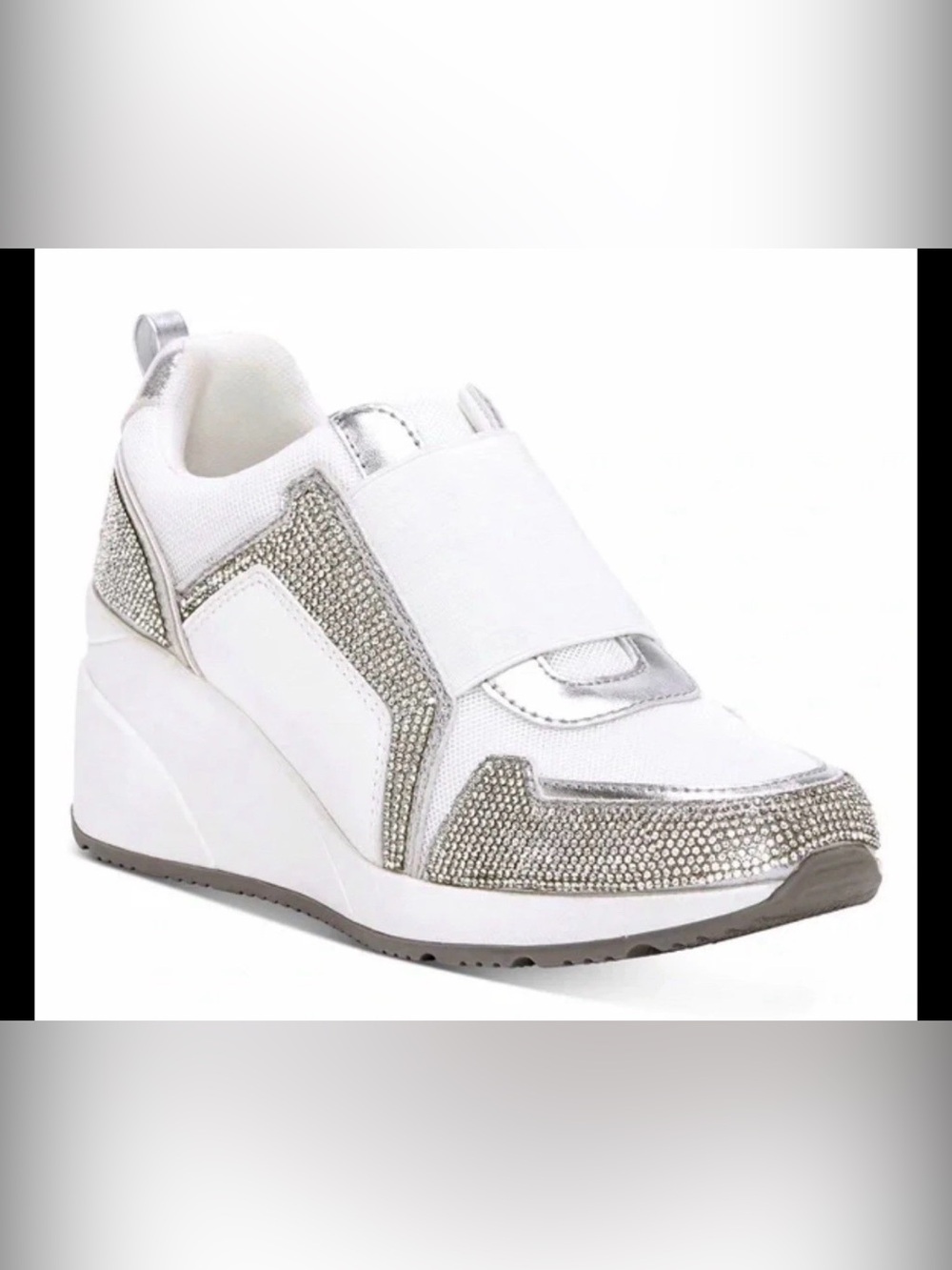 INC White and Silver Slip-On Wedge Sneaker Size 9. Brand new, never worn.